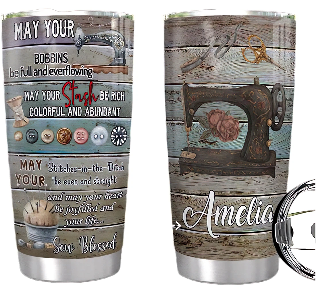 Sewing Personalized Custom Name Cup Drinking Coffee Tumbler 20-30oz With Lid, Travel Coffee