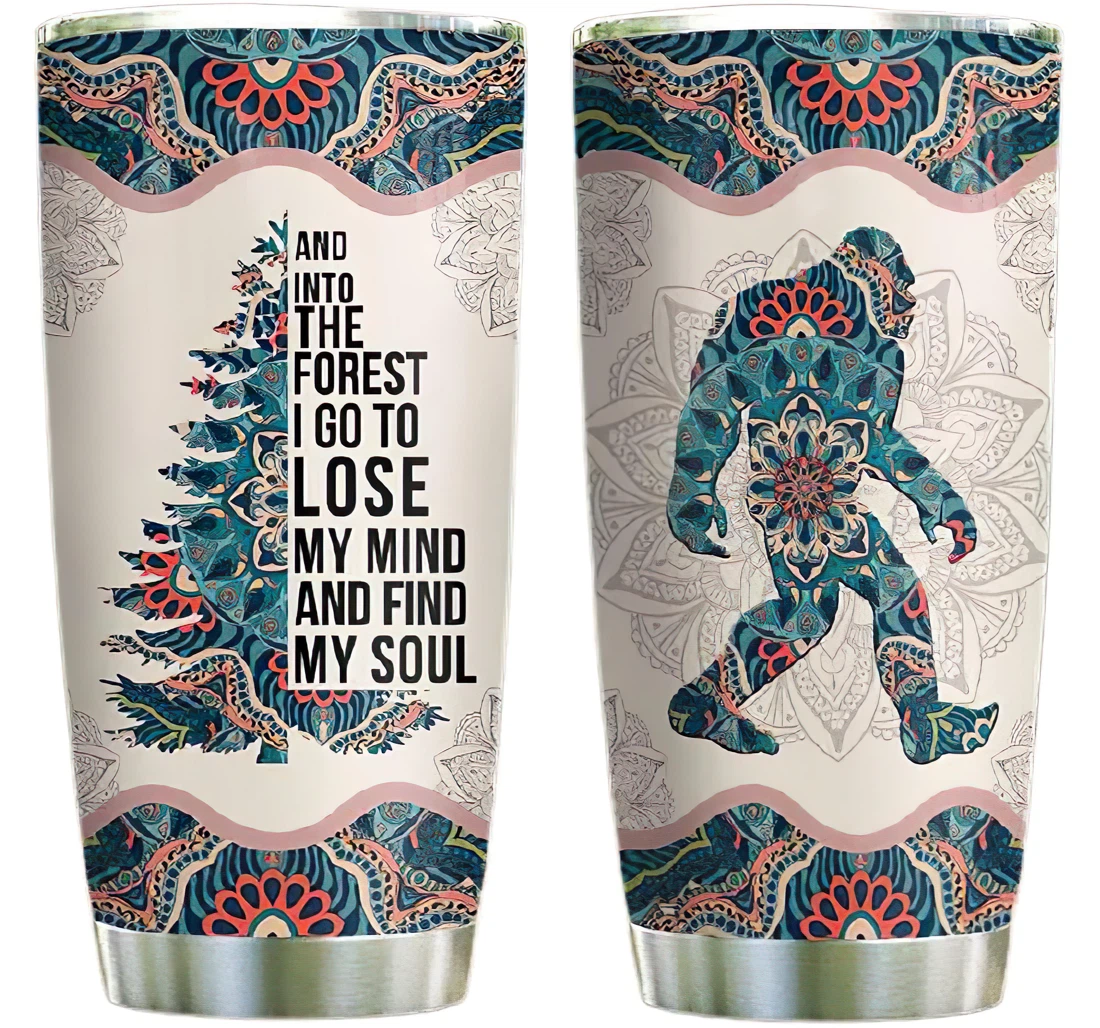 Bigfoot In To The Forest Custom Name Cup Drinking Coffee Tumbler 20-30oz With Lid, Travel Mug