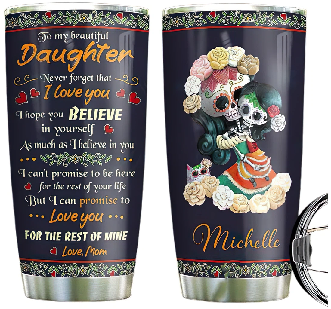 Personalized Sugar Skull Mom To Daughter Custom Pname Cup Drinking Coffee Tumbler 20-30oz With