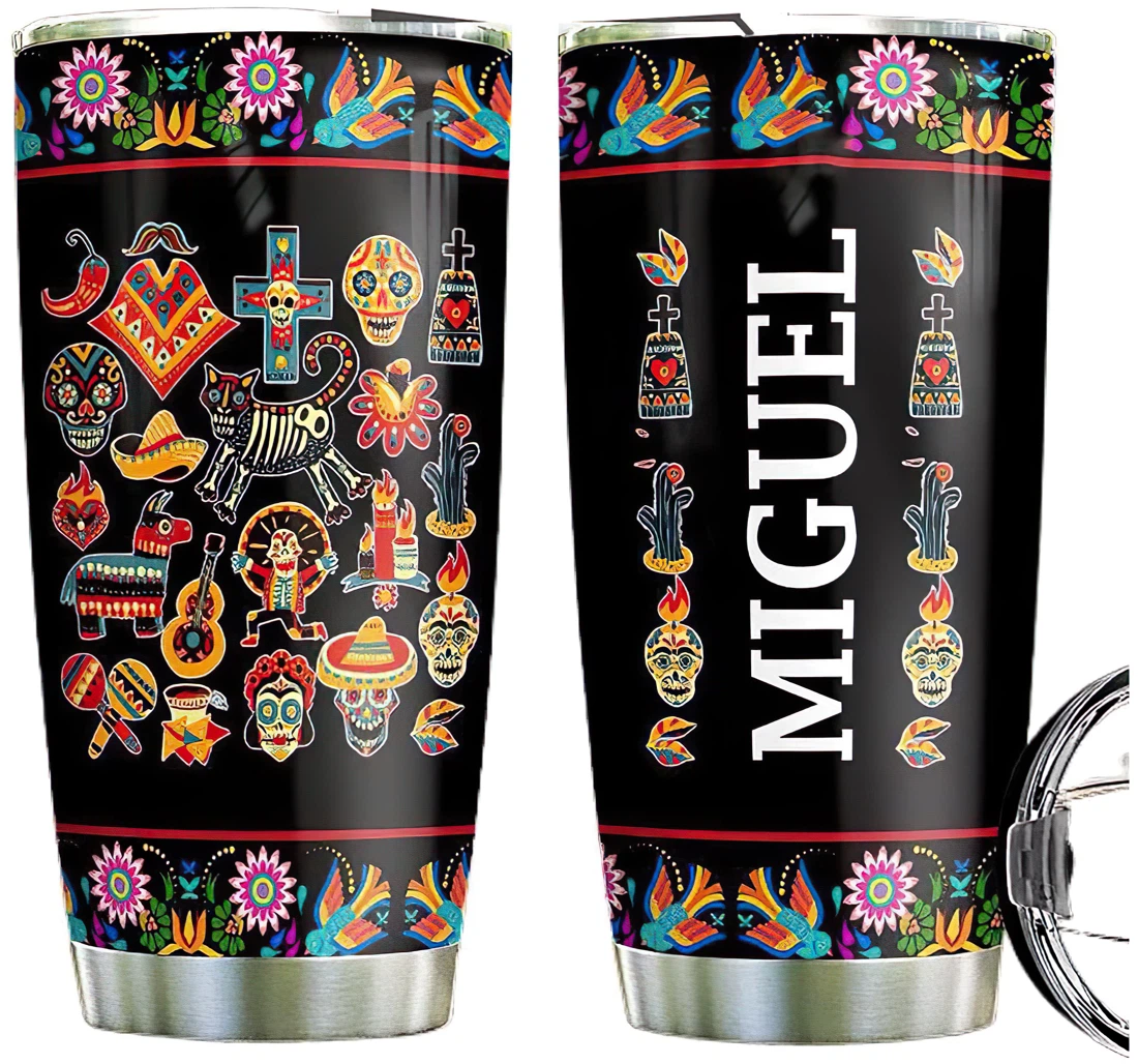 Personalized Mexico Sugar Skull Colorful Custom Name Cup Drinking Coffee Tumbler 20-30oz With