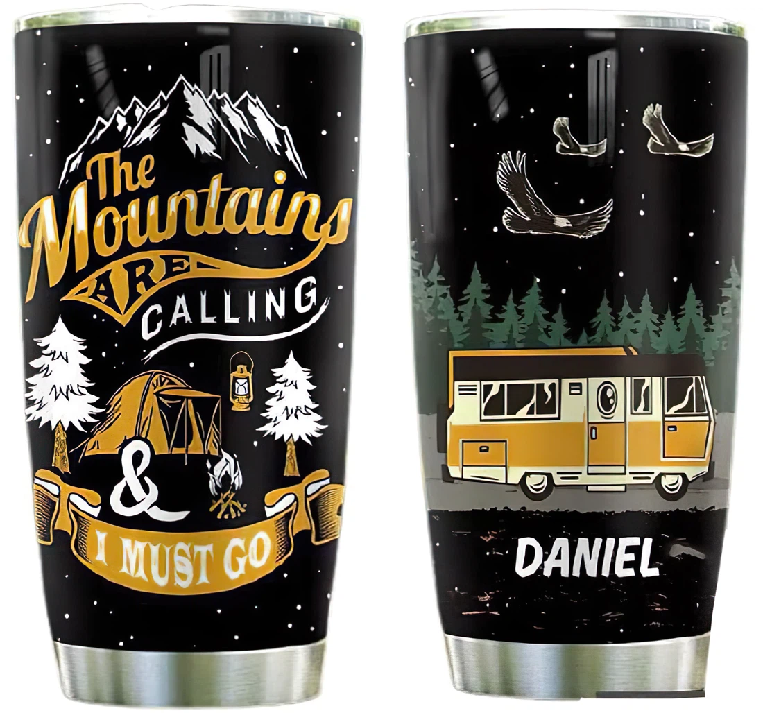 Camping Personalized Custom Name Cup Drinking Coffee Tumbler 20-30oz With Lid, Travel Coffee