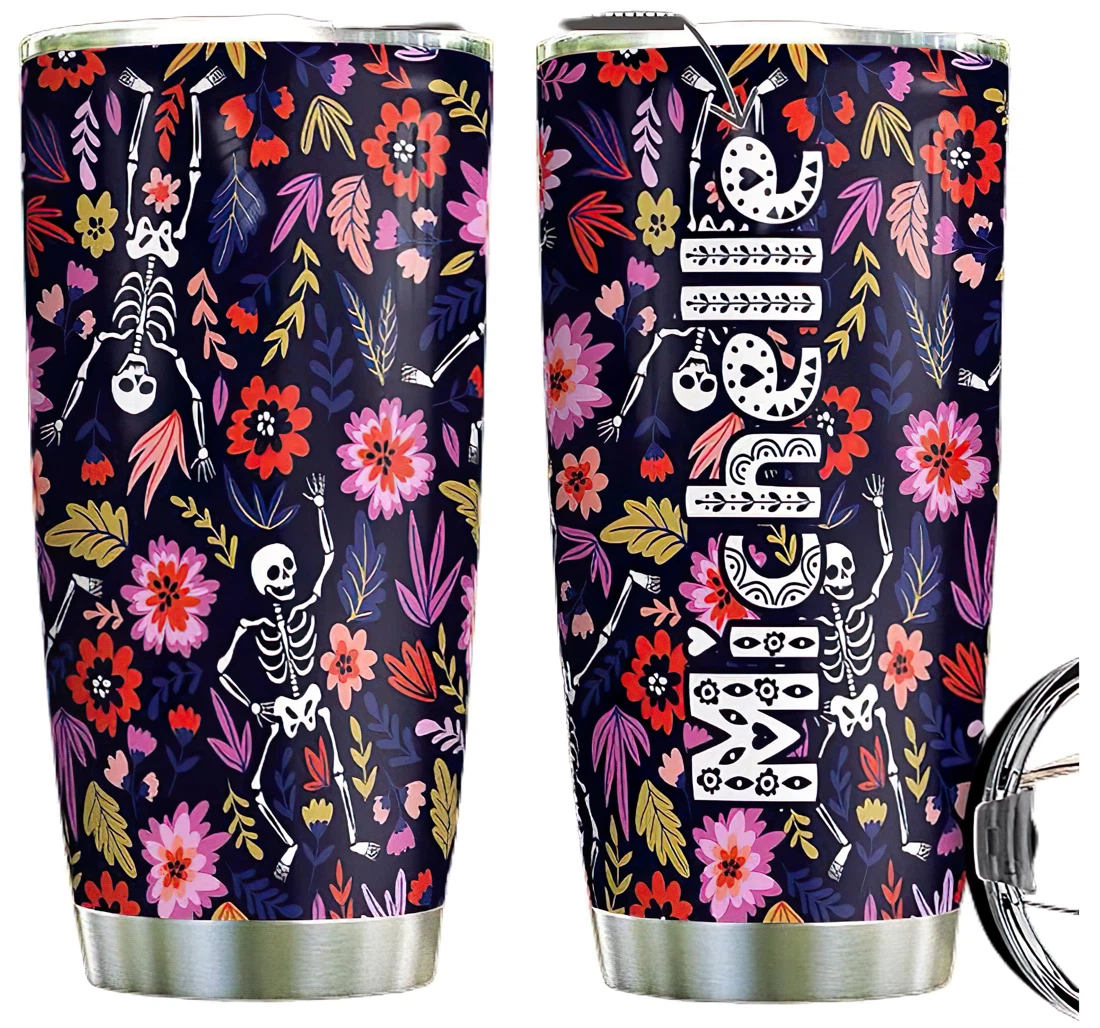 Flower Skull Personalized Custom Name Cup Drinking Coffee Tumbler 20-30oz With Lid, Travel Mug