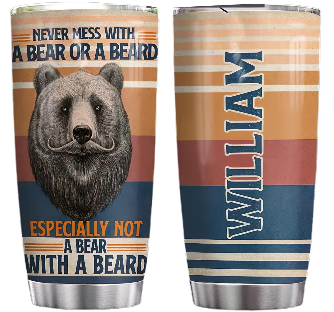 Bear Vintage Retro Personalized Custom Name Cup Drinking Coffee Tumbler 20-30oz With Lid, Mug