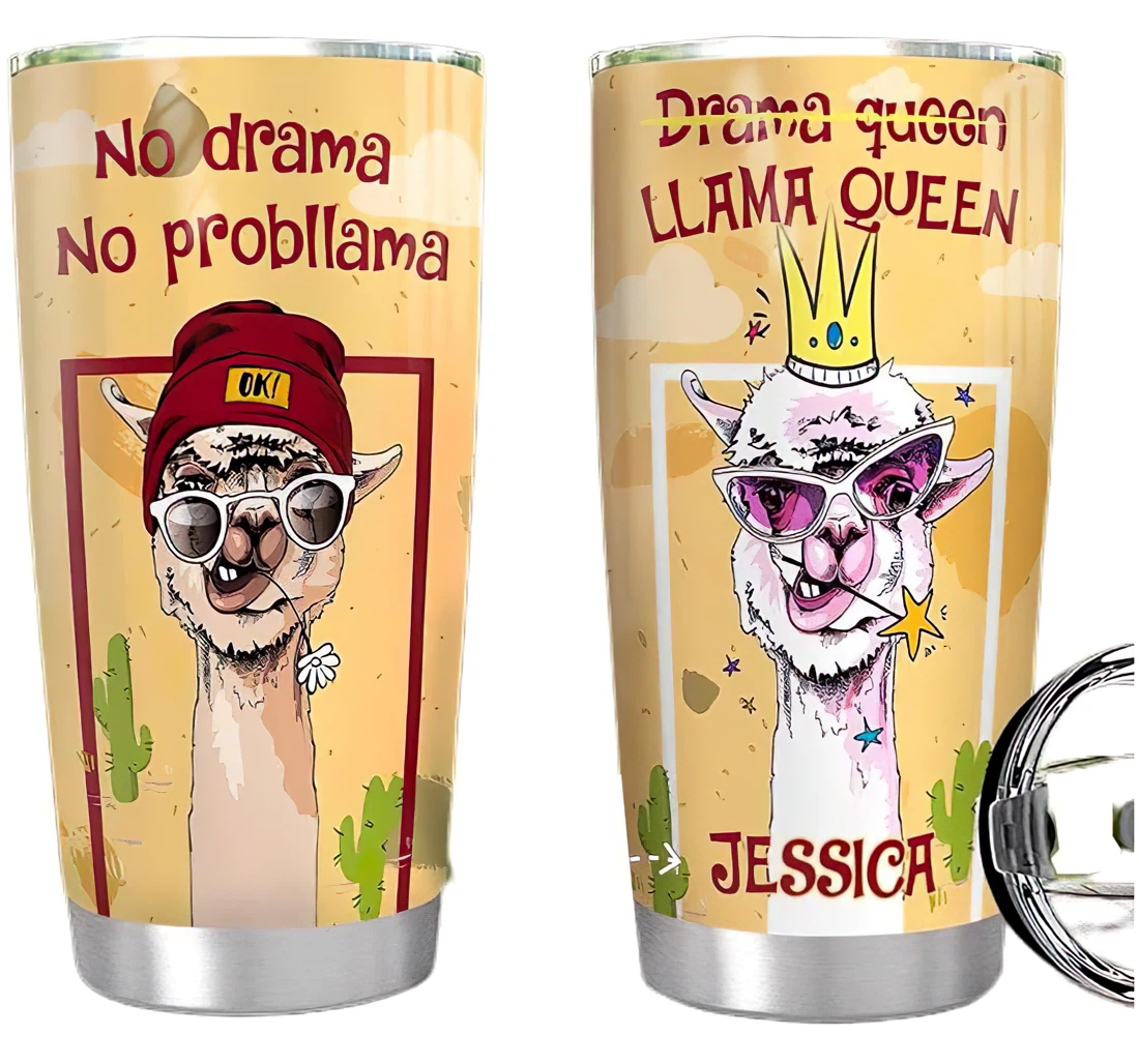 Personalized Llama Queen Custom Name Cup Drinking Coffee Tumbler 20-30oz With Lid, Travel Mug