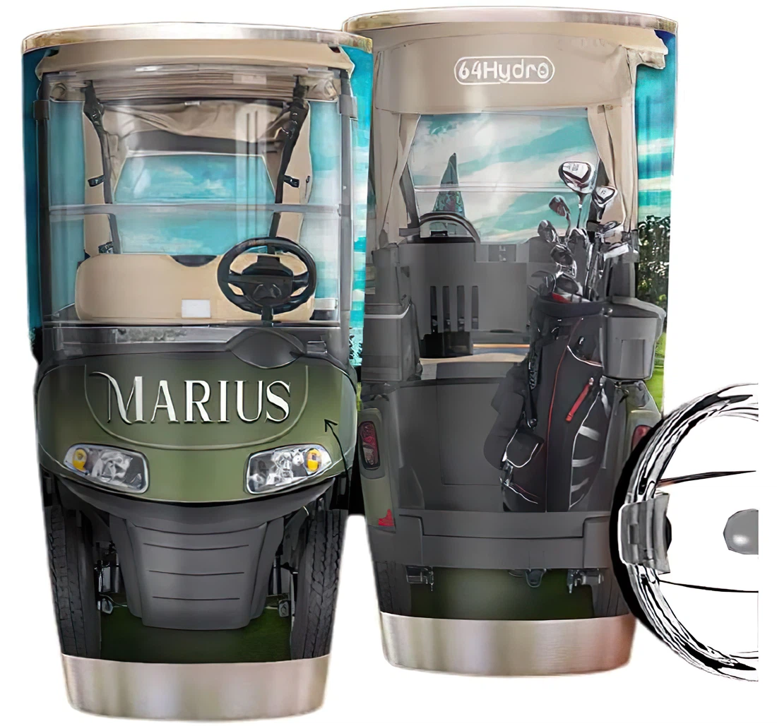 Golf Car Personalized Custom Name Cup Drinking Coffee Tumbler 20-30oz With Lid, Travel Coffee