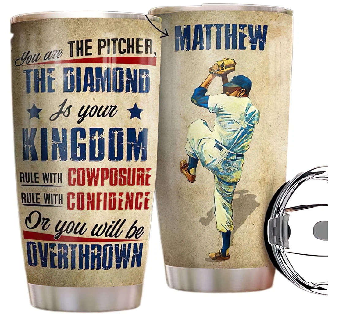 Baseball Pitcher Custom Name Tumbler 20-30oz With Lid, Travel Coffee Mug