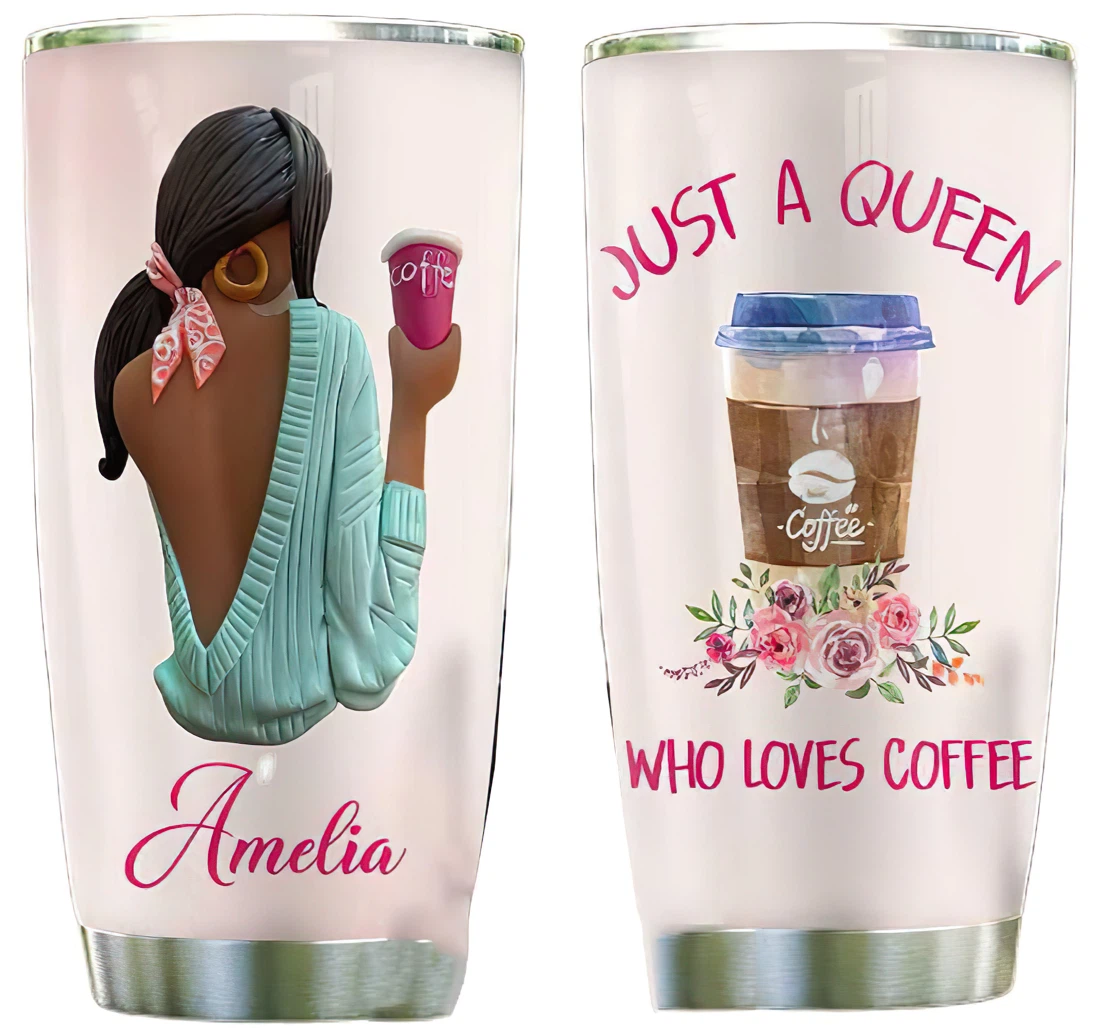 Ceramic Style Afro Queens Love Coffee Personalized Custom Name Cup Drinking Coffee Tumbler Mug