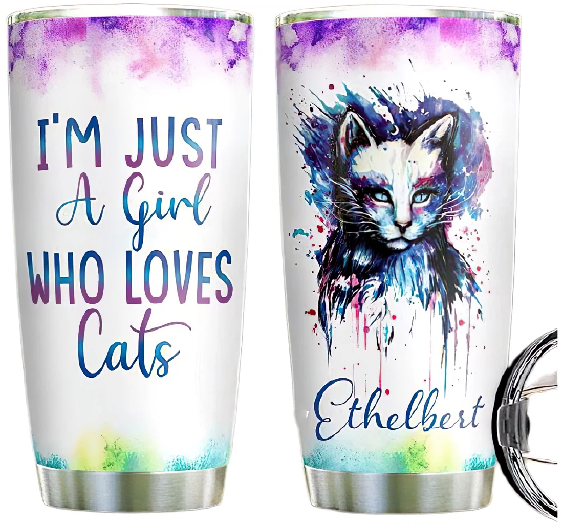 Cat Personalized Custom Name Cup Drinking Coffee Tumbler 20-30oz With Lid, Travel Coffee Mug