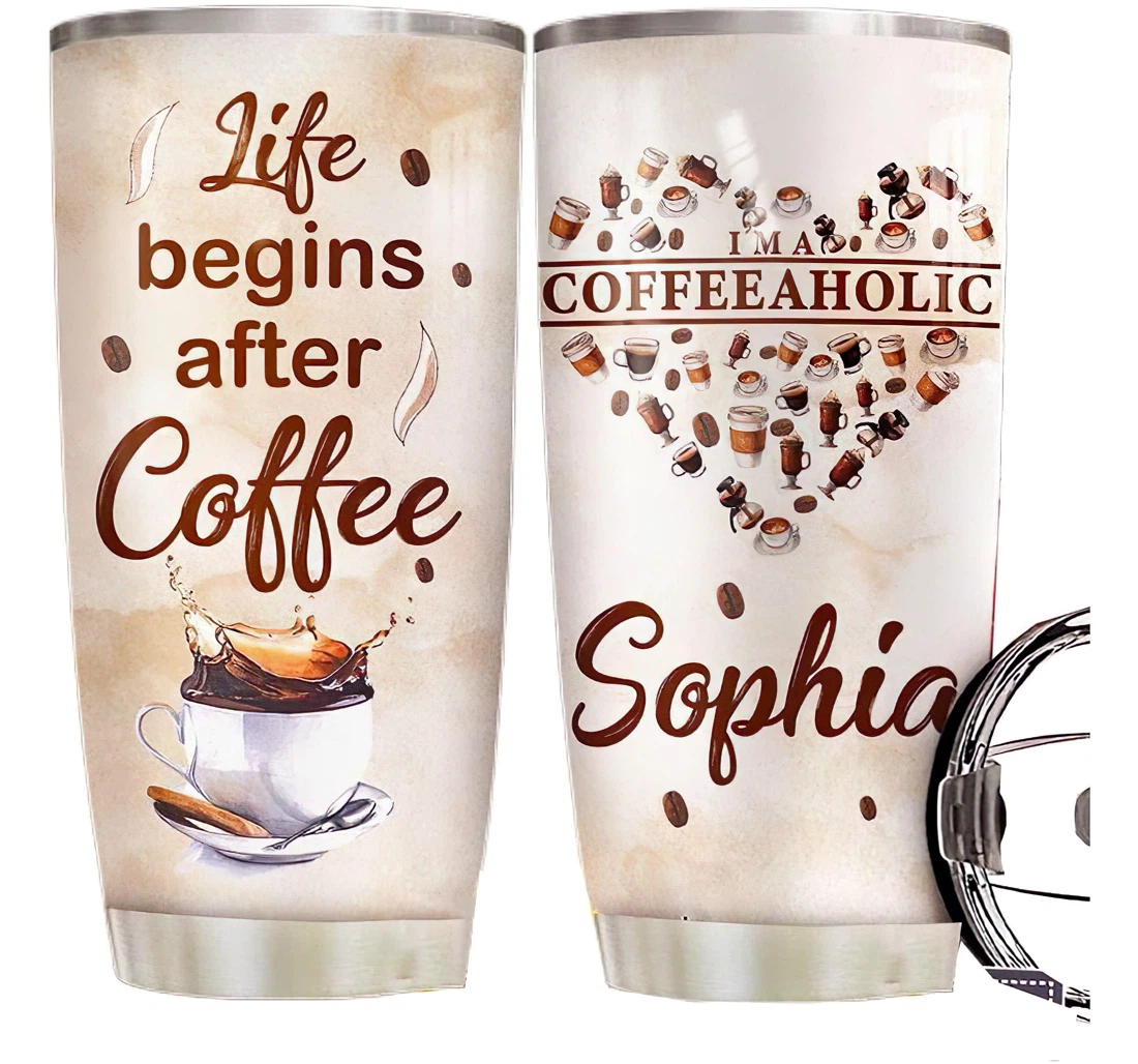 Coffee Aholic Personalized Custom Name Cup Drinking Coffee Tumbler 20-30oz With Lid, Travel