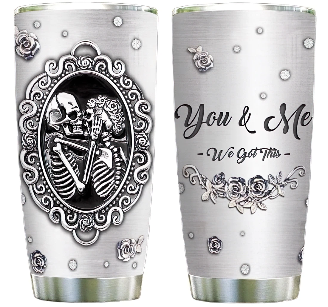 Metal Style Skull Couple Got This Custom Name Cup Drinking Coffee Tumbler 20-30oz With Lid,