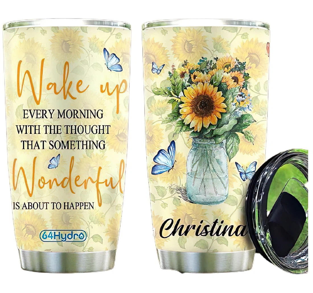 Butterfly Sunflower Personalized Custom Name Cup Drinking Coffee Tumbler 20-30oz With Lid, Mug