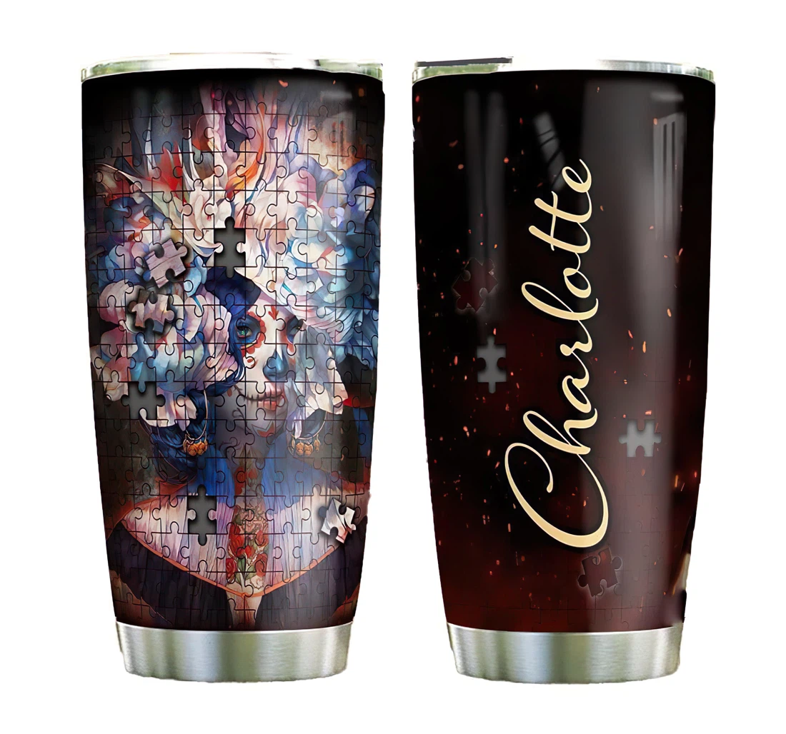 Sugar Skull Personalized Custom Name Cup Drinking Coffee Tumbler 20-30oz With Lid, Travel Mug