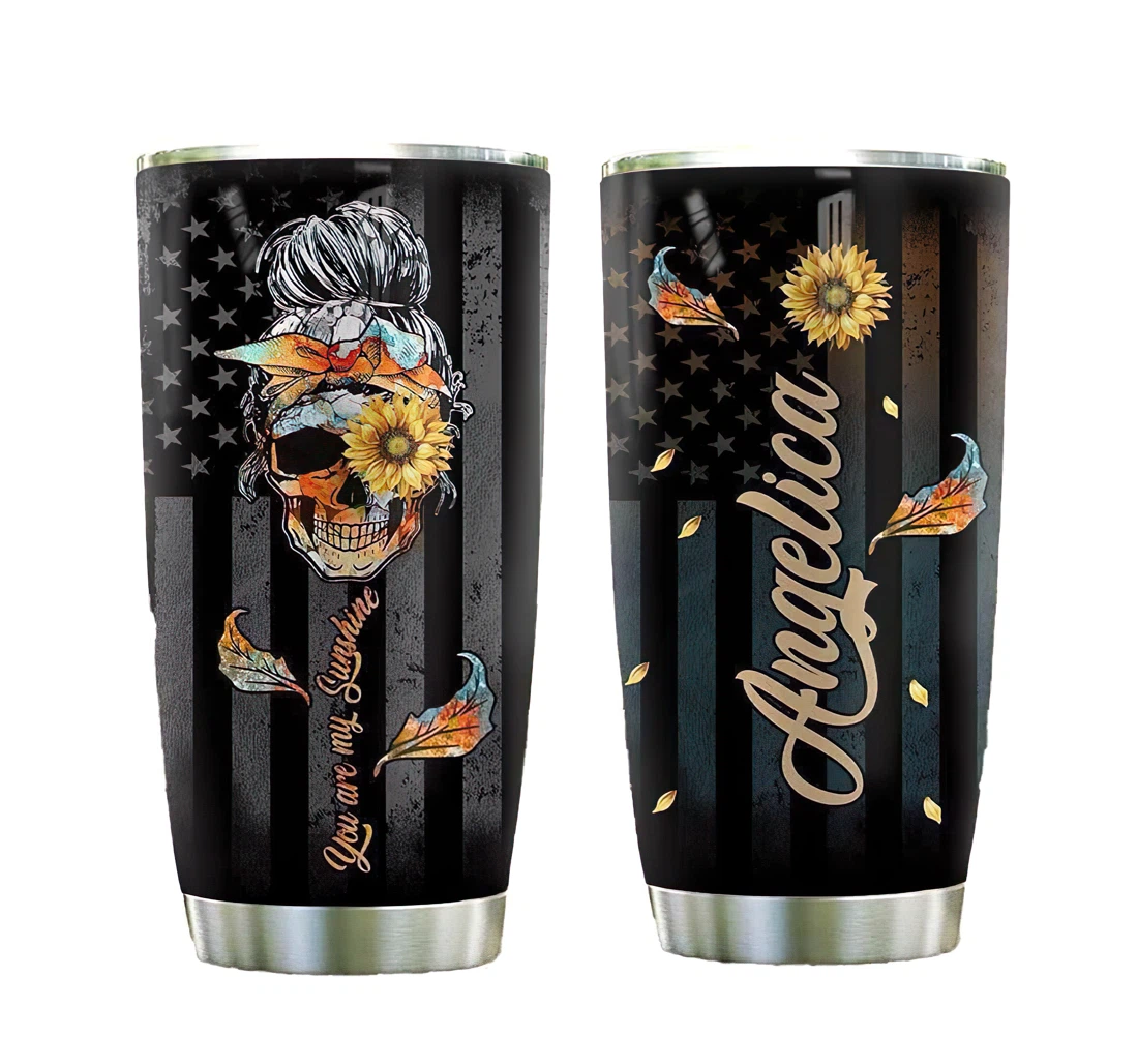 Sugar Skull Sunflower Personalized Kd2 Custom Name Cup Drinking Coffee Tumbler 20-30oz With