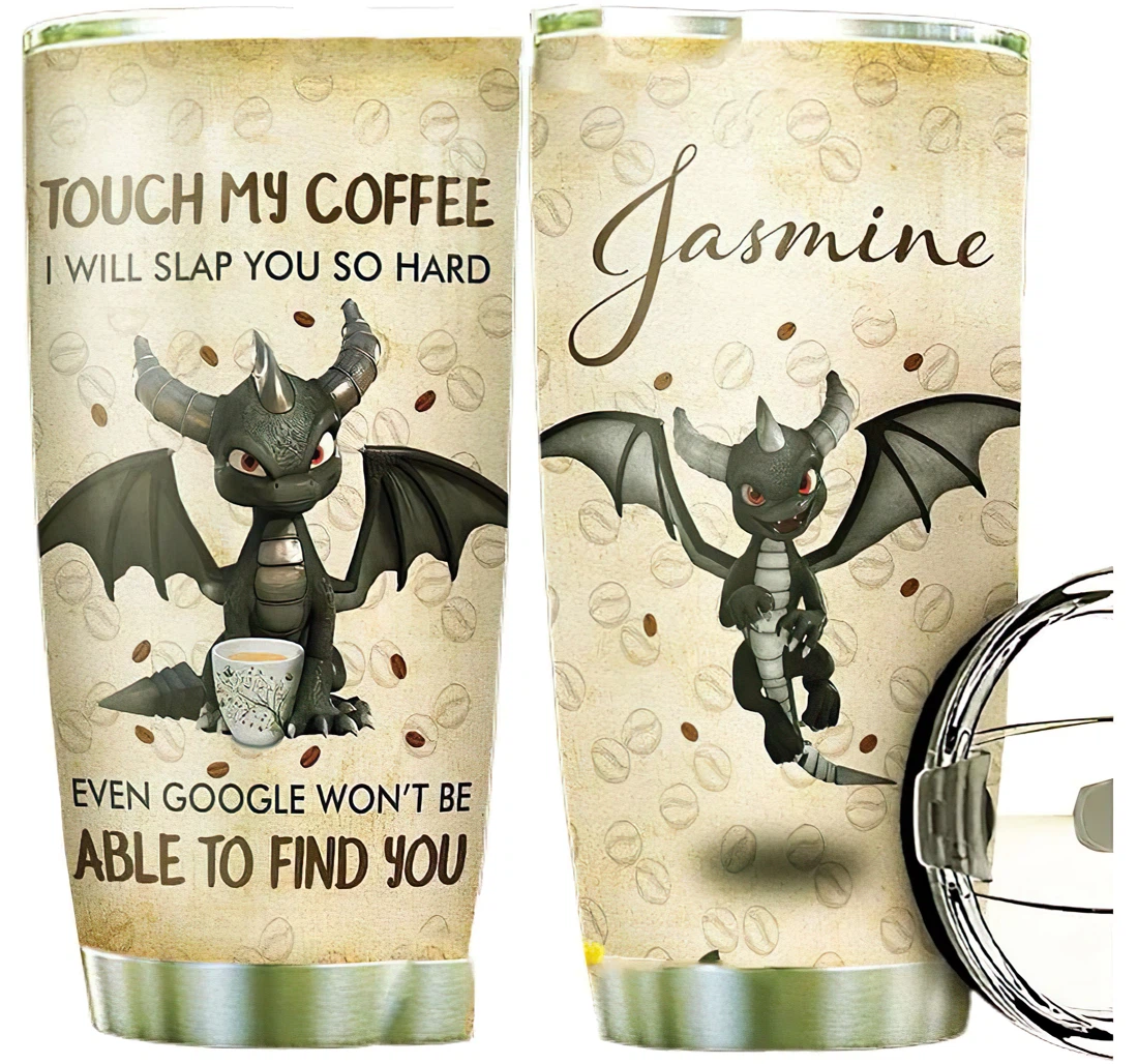 Coffee Dragon Funny Personalized Custom Name Tumbler With Lid