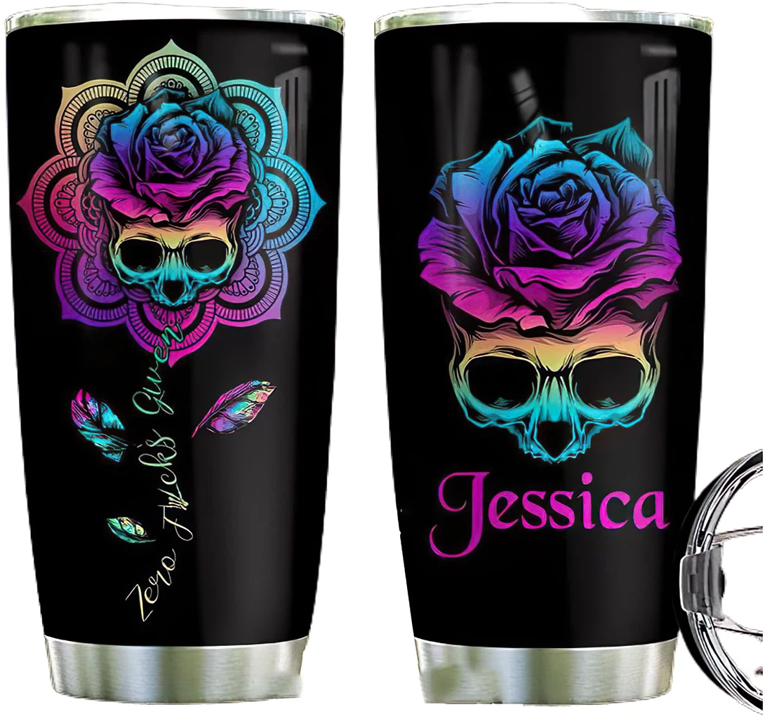 Personalized Mandala Skull Rose Custom Name Tumbler With Lid