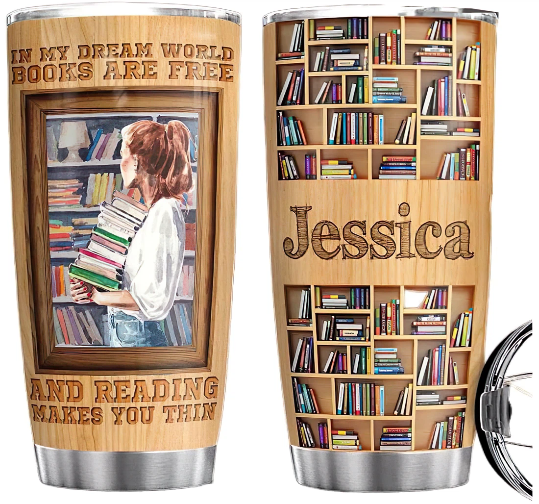 Personalized Book Lovers Dream World Custom Name Tumbler With Lid,