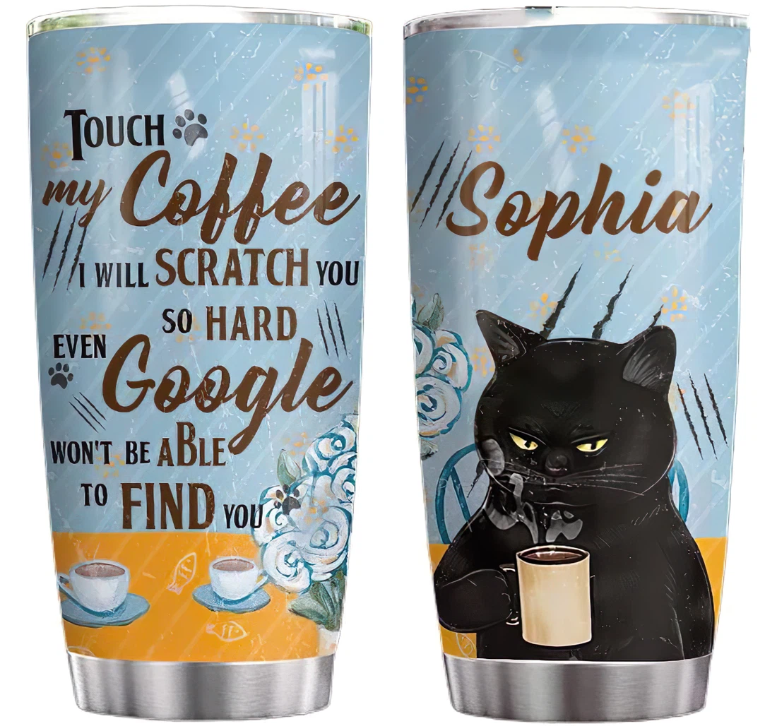 Coffee Cat Personalized Custom Name Cup Drinking Coffee Tumbler 20-30oz With Lid, Travel Mug