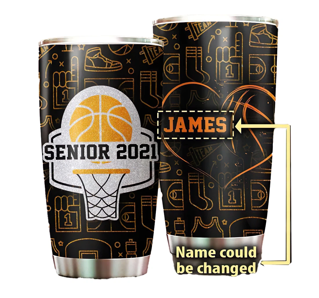 Personalize Your Name Senior 2021 Basketball Cup Straw Double Wall Vacuum Flask Insulated Beer Cup Drinking Coffee Tumbler 20-30oz With Lid, Travel