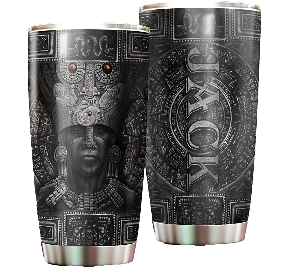 Personalize Your Name Love Aztec Calendar Cup Straw Double Wall Vacuum Flask Insulated Beer Cup Drinking Coffee Tumbler 20-30oz With Lid, Travel Mug