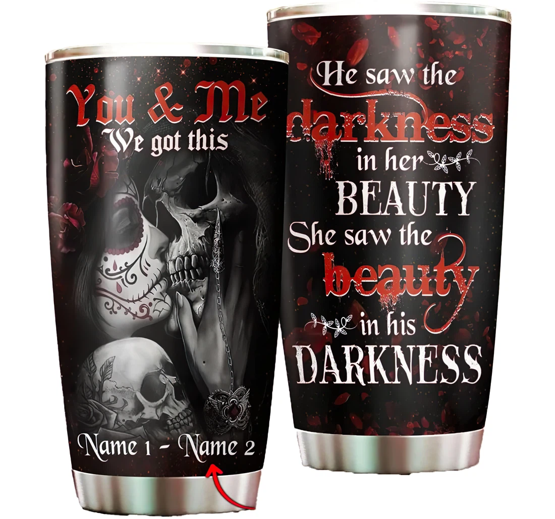 Personalize Your Name Skull Couple. You And Me We Got This Custom Name Cup Straw Double Wall Vacuum Flask Insulated Beer Cup Drinking Coffee Tumbler