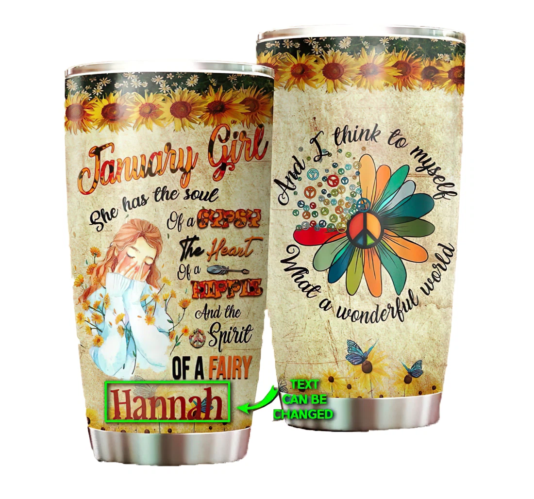 Personalize Your Name Hippie Girl Birthday Gift Cup Straw Double Wall Vacuum Flask Insulated Beer Cup Drinking Coffee Tumbler 20-30oz With Lid, Travel