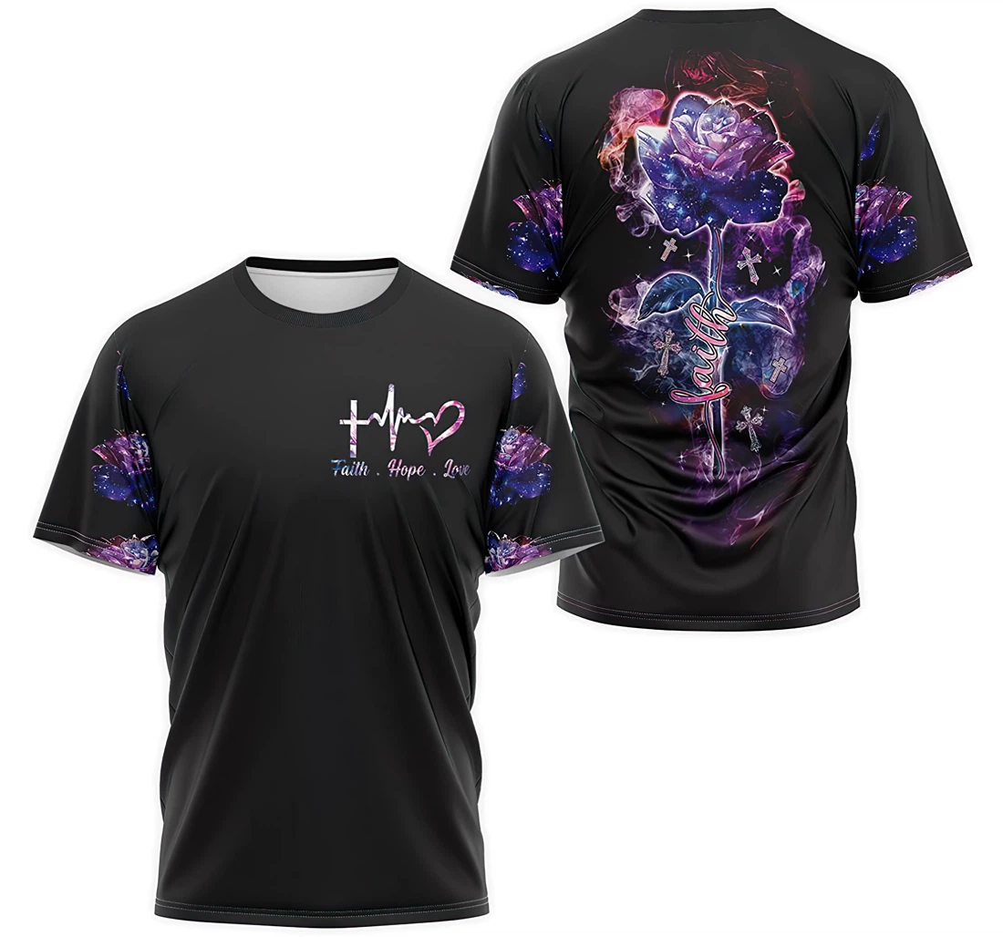 T-Shirt, Hoodie - Purple Rose Flower Cardiogram Faith Hope Love 3D Printed