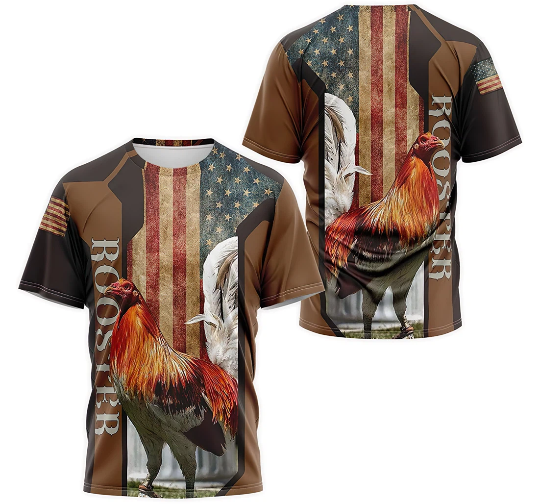 T-Shirt, Hoodie - Rooster Chicken American Flag 3D Printed