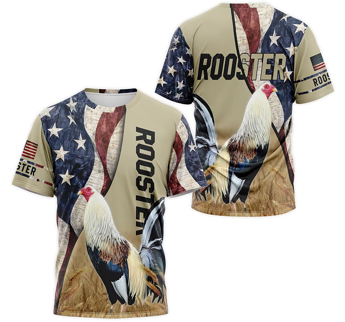 T-Shirt, Hoodie - Rooster Chicken American Flag 2 3D Printed