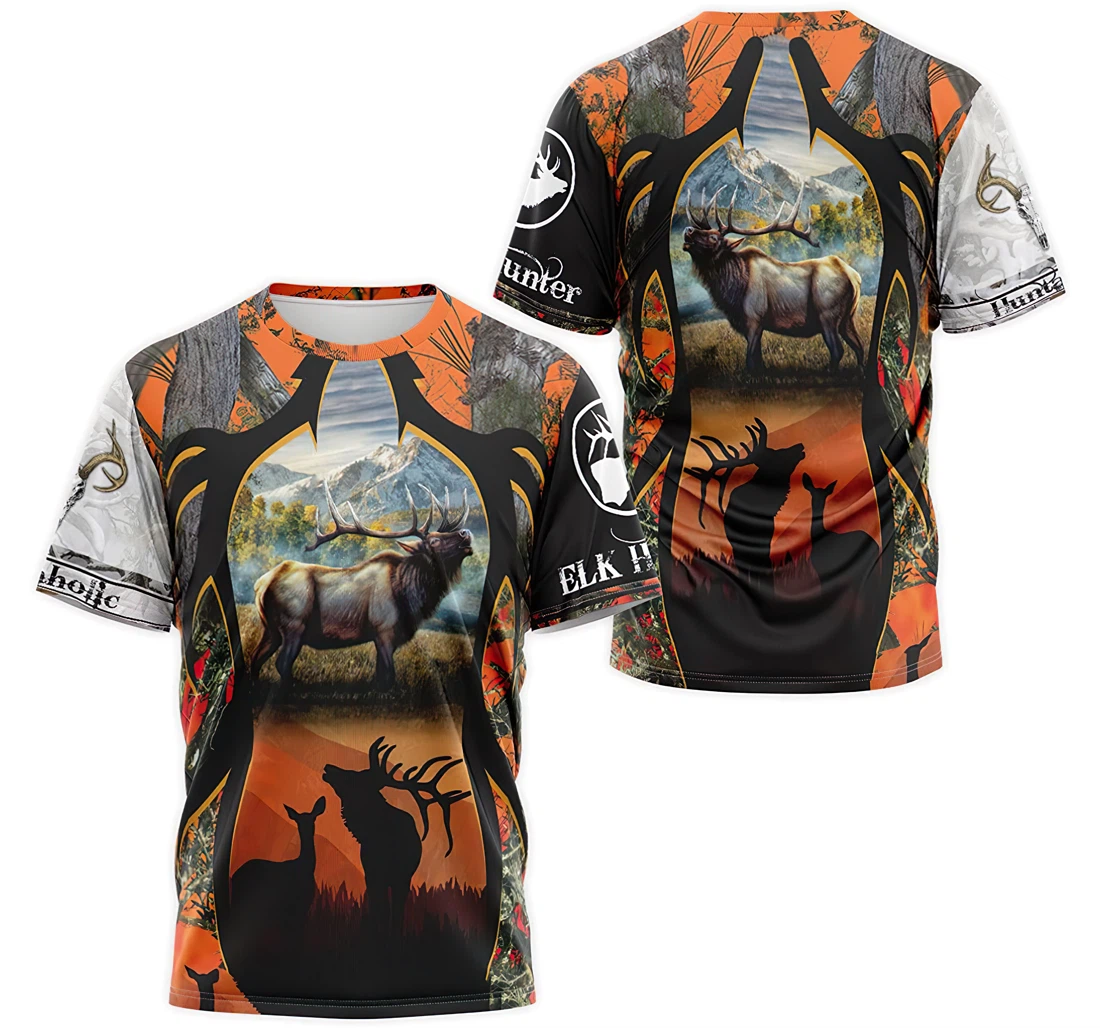 T-Shirt, Hoodie - Deer Elk Huntaholic Orange Tree Camo 3D Printed