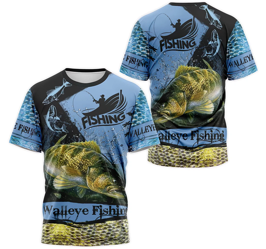 T-Shirt, Hoodie - Walleye Fishing Fins Seamless Pattern 3 3D Printed