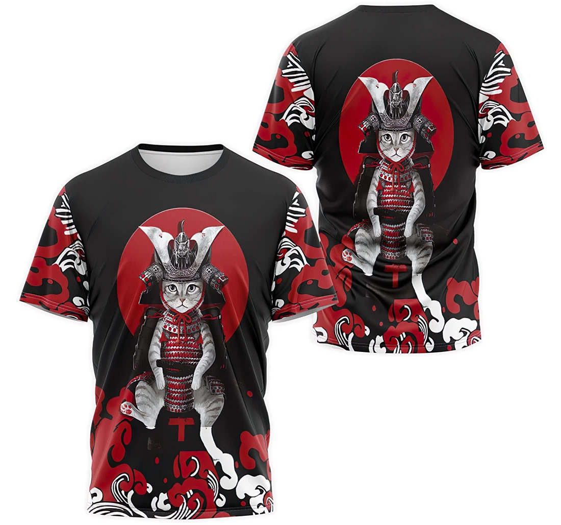 T-Shirt, Hoodie - Cat Samurai Japanese Red 3D Printed