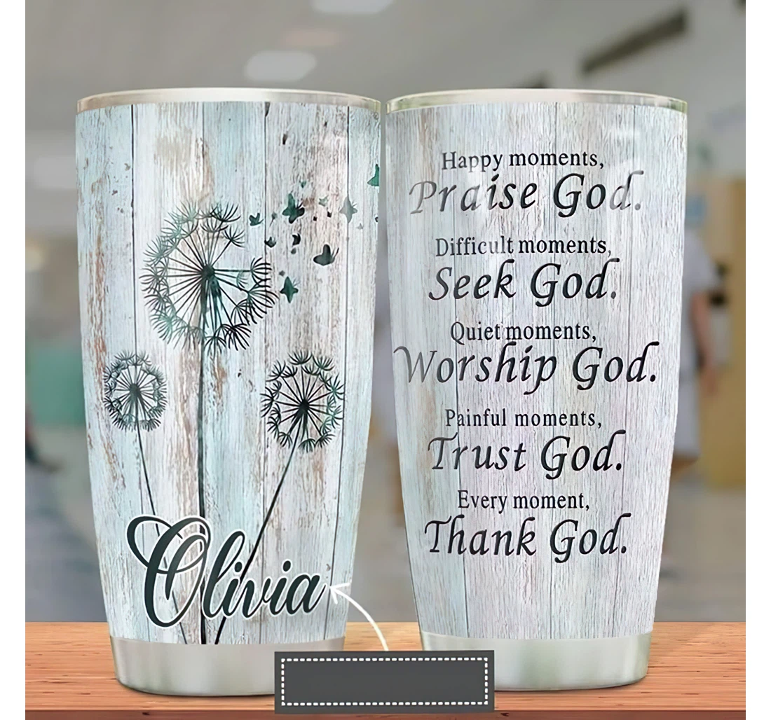 Personalized Name Jesus Faith Dandelion Butterfly Thank God Or Perfect Gifts Birthday Father's Day 4th Of July Veterans Day Tumbler 20-30oz With Lid,