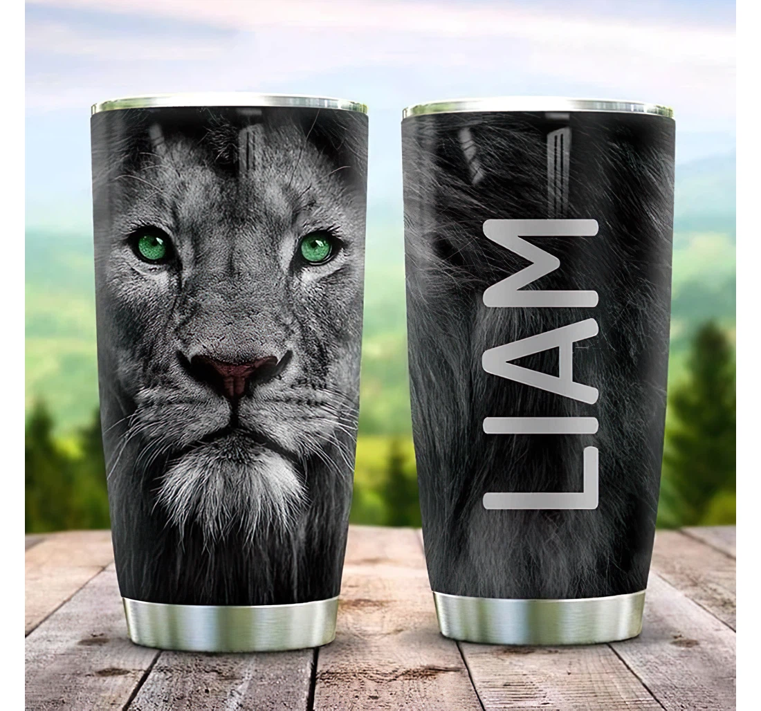 Personalized Name Lion Hair Green Eyes Or Perfect Gifts Birthday Father's Day 4th Of July Veterans Day Tumbler 20-30oz With Lid, Travel Coffee Mug