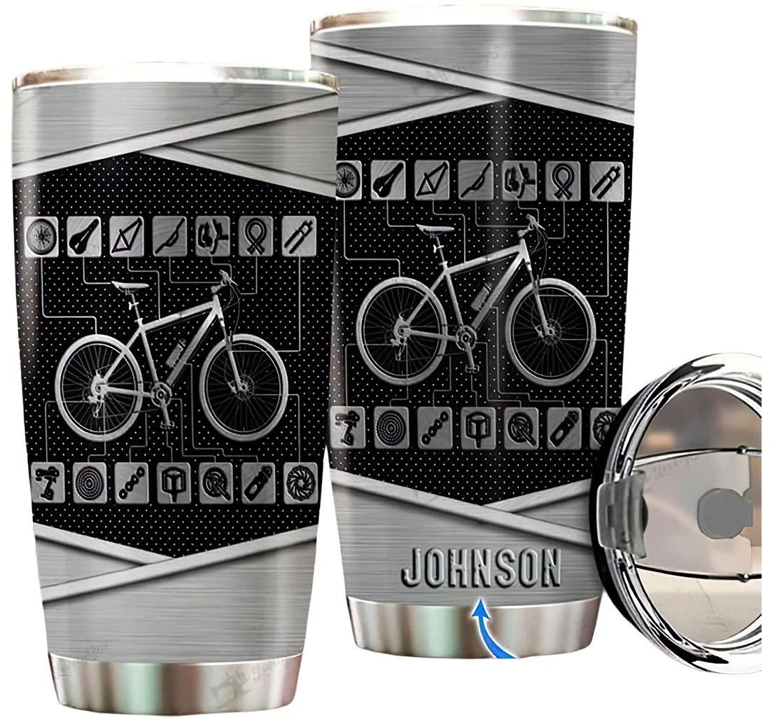 Personalized Name Bicycle Instrument Silver Style Or Perfect Gifts Birthday Father's Day 4th Of July Veterans Day Tumbler 20-30oz With Lid, Travel Mug