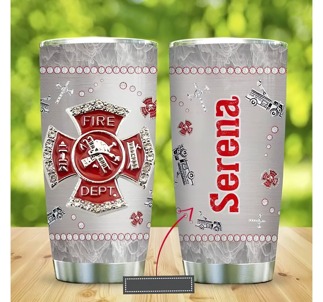 Personalized Name Firefighter Symbol Gemstone Or Perfect Gifts Birthday Father's Day 4th Of July Veterans Day Tumbler 20-30oz With Lid, Travel Coffee