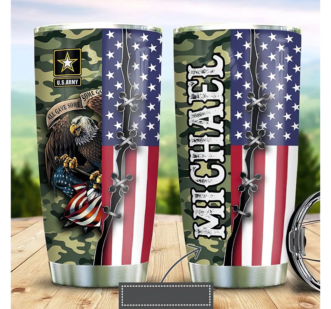 Personalized Name Us Army Eagle Camo Us Flag Roots Or Perfect Gifts Birthday Father's Day 4th Of July Veterans Day Tumbler 20-30oz With Lid, Travel