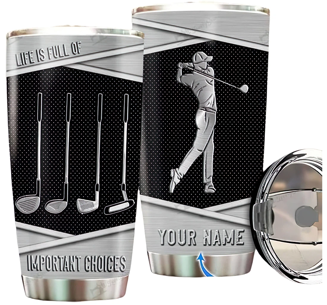 Personalized Name Male Golfer Silver Style Golf Lover Or Perfect Gifts Birthday Father's Day 4th Of July Veterans Day Tumbler 20-30oz With Lid, Travel