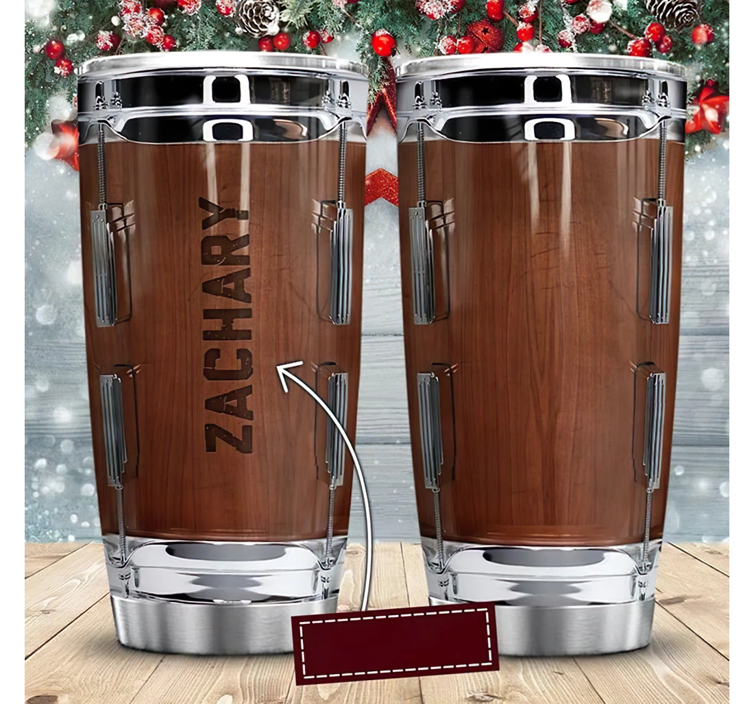 Personalized Name Drum Surface Brown Wooden Or Perfect Gifts Birthday Father's Day 4th Of July Veterans Day Tumbler 20-30oz With Lid, Travel Coffee