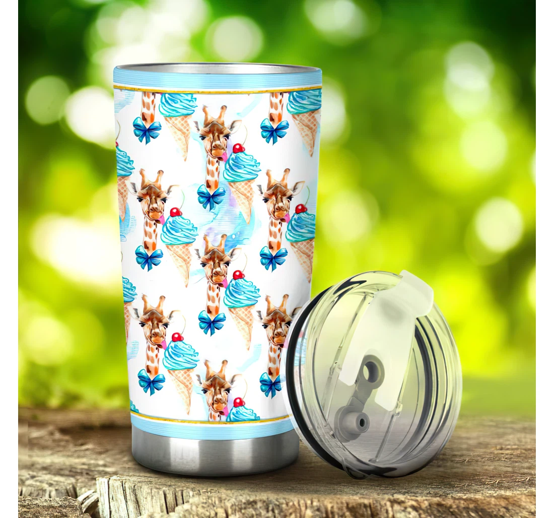 Funny Giraffe And Blue Creams 3d Printed Insulated Coffee Skinny Cup Double Walled Hot & Cold Drinks Tumbler 20-30oz With Lid, Travel Coffee Mug