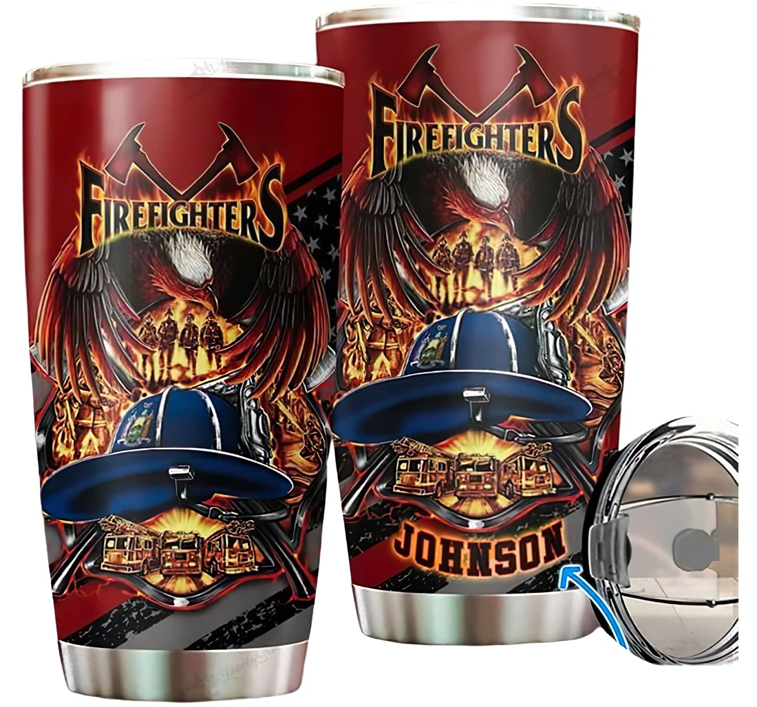 Personalized Name Newyork Firefighter Heroes Fire Symbol Or Perfect Gifts Birthday Father's Day 4th Of July Veterans Day Tumbler 20-30oz With Lid, Mug