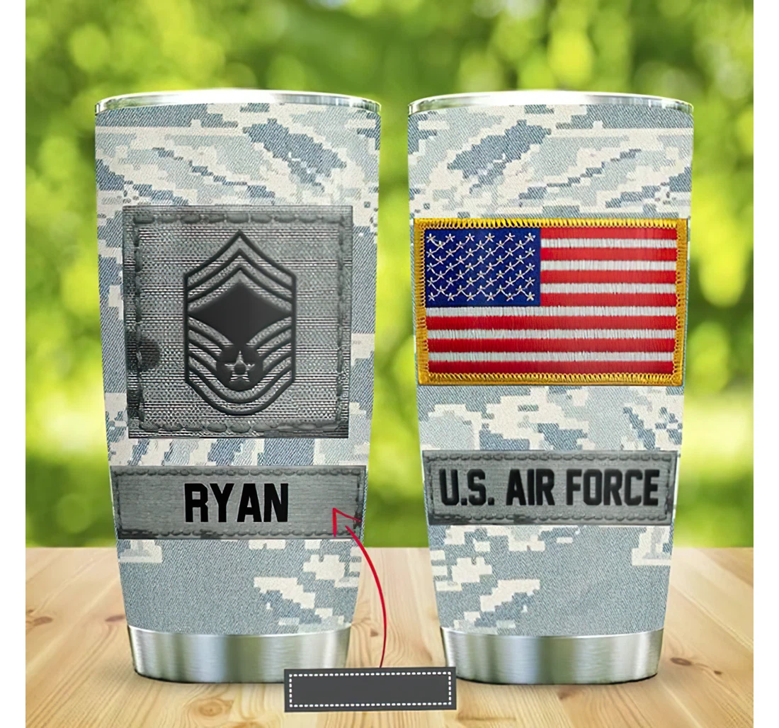 Personalized Name Us Air Force Camo Flag Or Perfect Gifts Birthday Father's Day 4th Of July Veterans Day Tumbler 20-30oz With Lid, Travel Coffee Mug