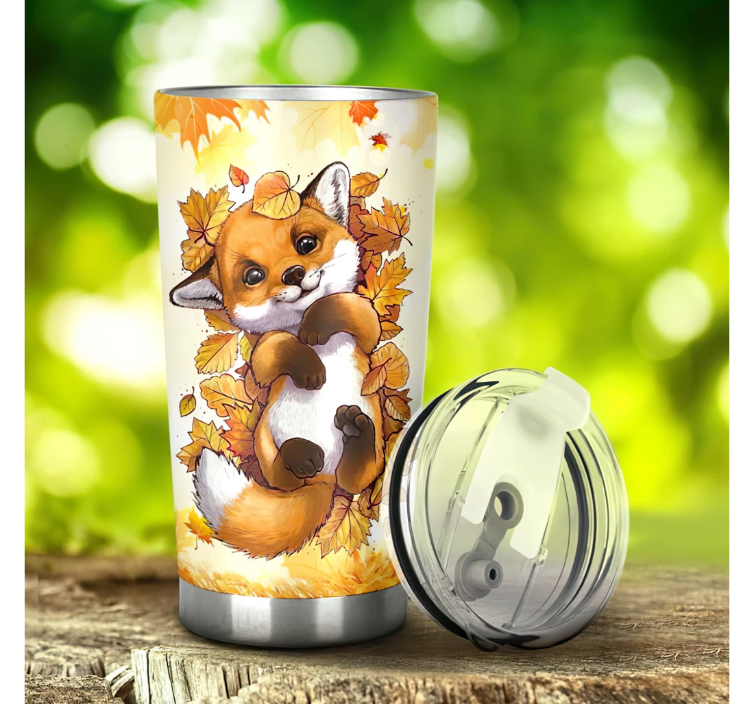 Happy Fox In Falls 3d Printed Insulated Coffee Skinny Cup Double Walled Hot & Cold Drinks Tumbler 20-30oz With Lid, Travel Coffee Mug