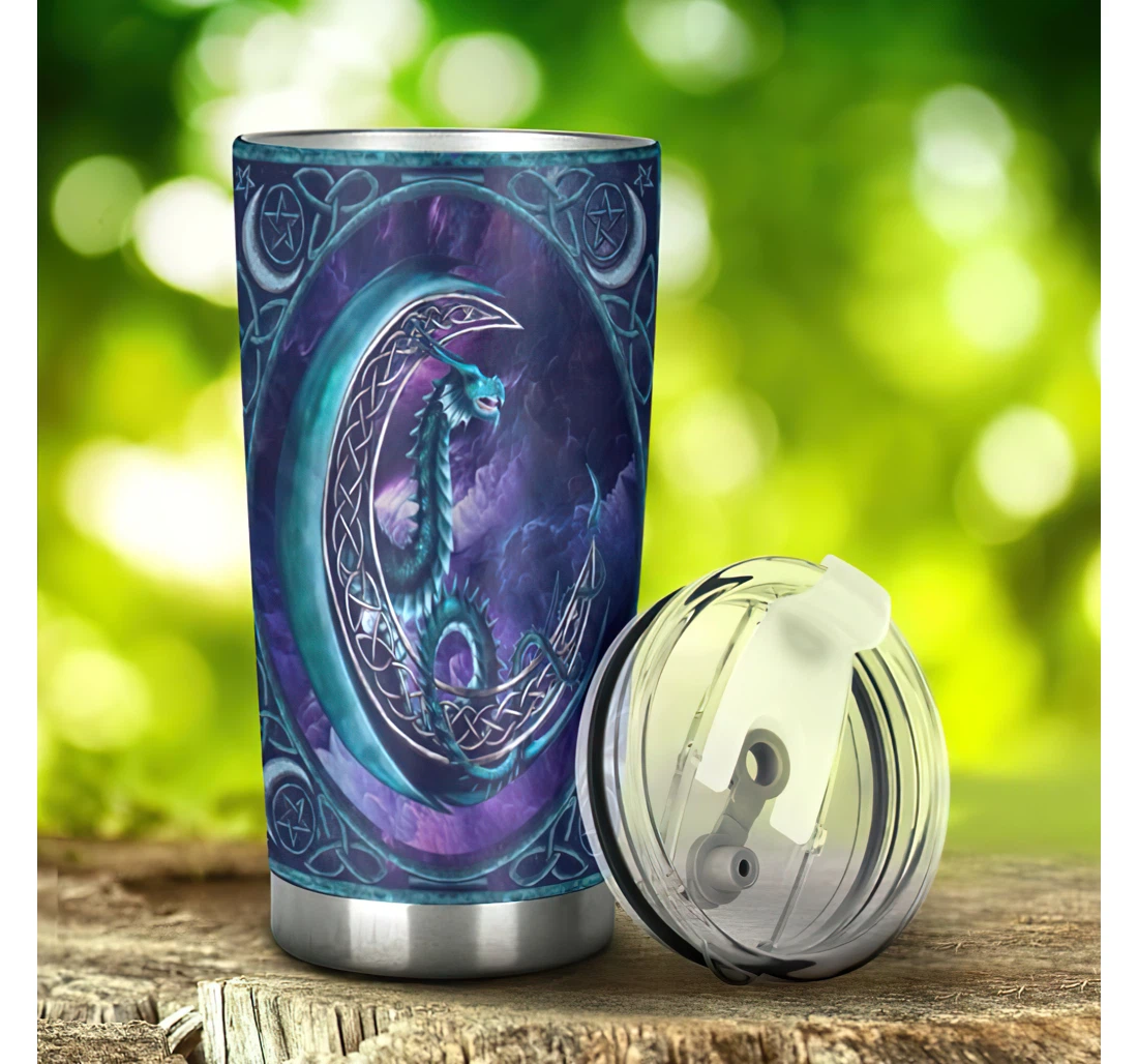 Dragon And Moon Purple Night 3d Printed Insulated Coffee Skinny Cup Double Walled Hot & Cold Drinks Tumbler 20-30oz With Lid, Travel Coffee Mug