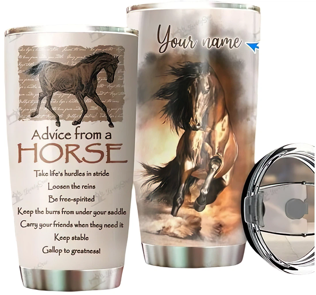 Personalized Name Advice From A Horse Or Perfect Gifts Birthday Father's Day 4th Of July Veterans Day Tumbler 20-30oz With Lid, Travel Coffee Mug