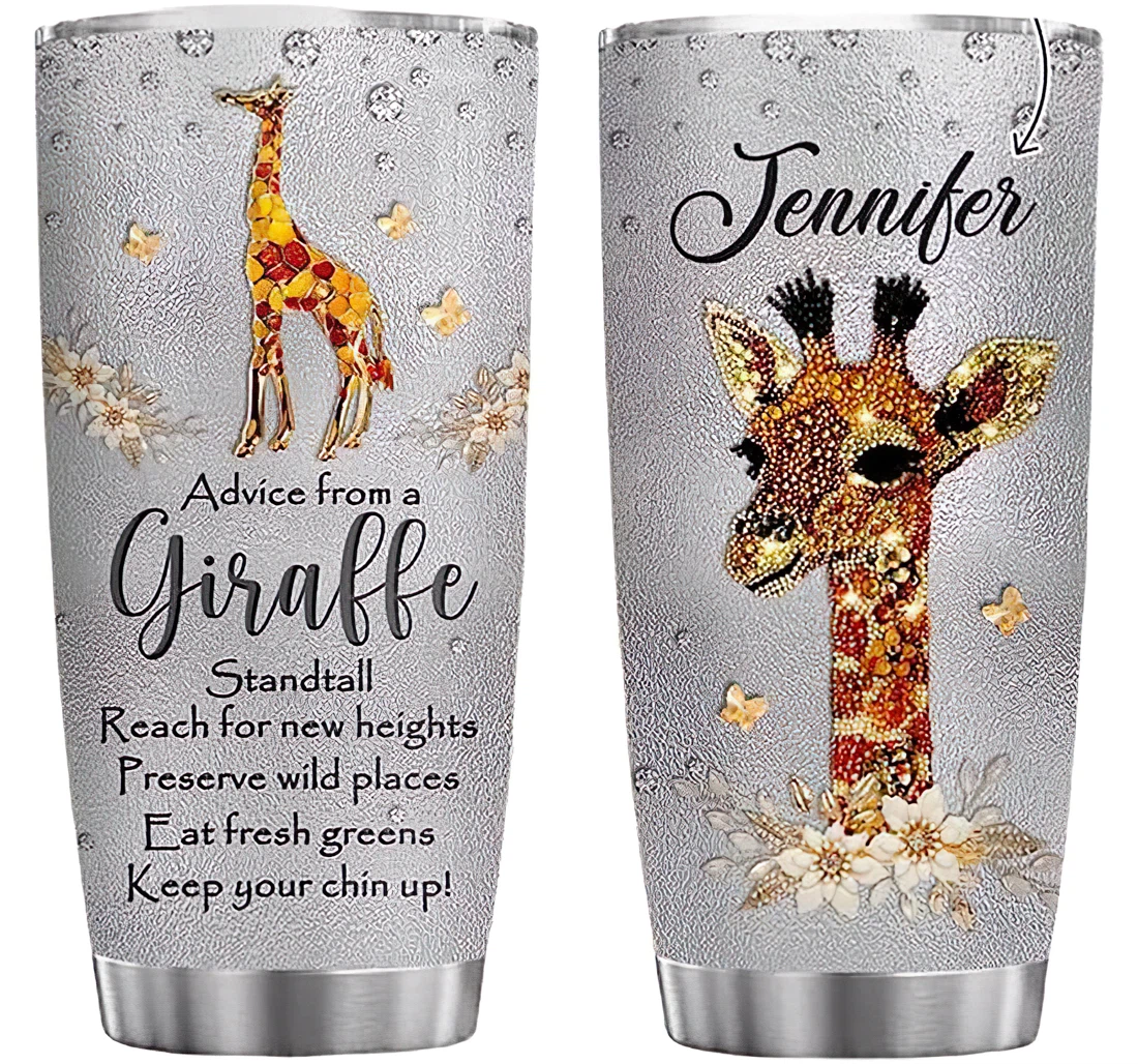 Personalized Name Advice From A Giraffe Or Perfect Gifts Birthday Father's Day 4th Of July Veterans Day Tumbler 20-30oz With Lid, Travel Coffee Mug