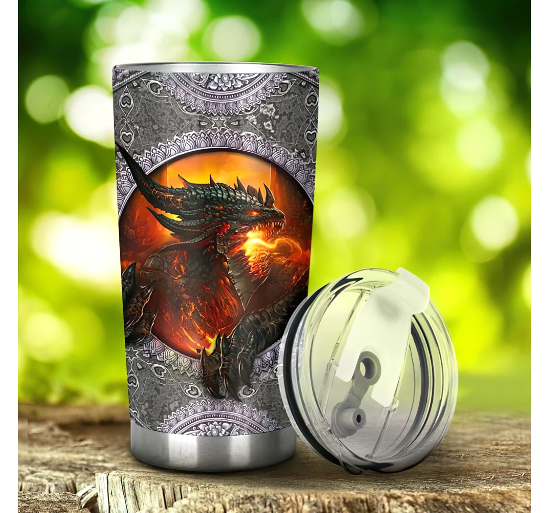 Dragon Mental Lava 3d Printed Insulated Coffee Skinny Cup Double Walled Hot & Cold Drinks Tumbler 20-30oz With Lid, Travel Coffee Mug