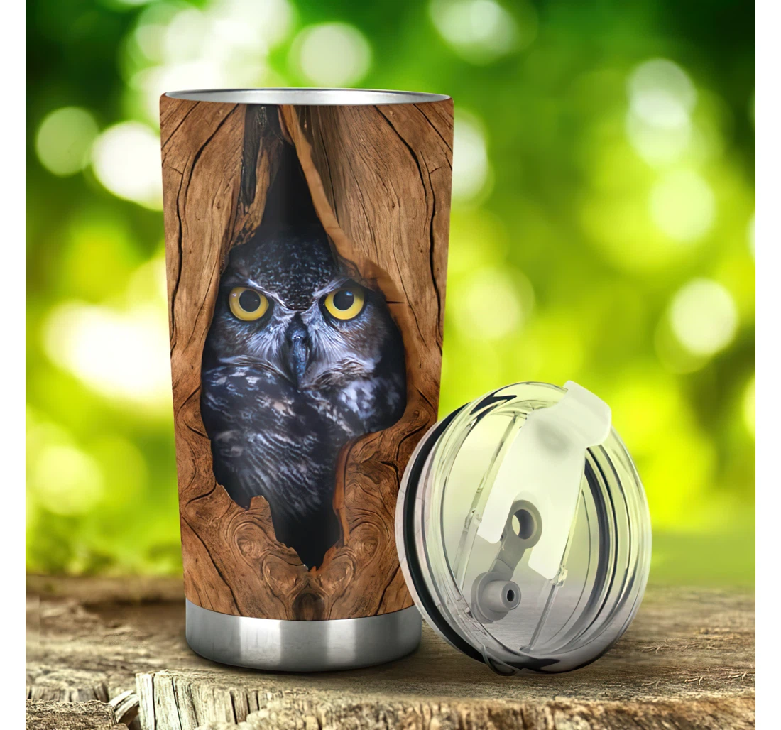 Owl In Tree Hole 3d Printed Insulated Coffee Skinny Cup Double Walled Hot & Cold Drinks Tumbler 20-30oz With Lid, Travel Coffee Mug