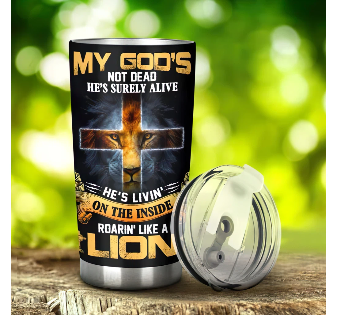 God Inside Lion 3d Printed Insulated Coffee Skinny Cup Double Walled Hot & Cold Drinks Tumbler 20-30oz With Lid, Travel Coffee Mug