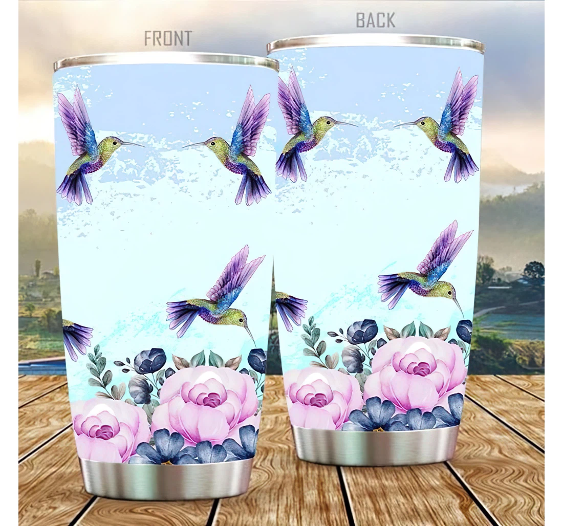 Cyan Hummingbird 3d Printed Insulated Coffee Skinny Cup Double Walled Hot & Cold Drinks Tumbler 20-30oz With Lid, Travel Coffee Mug