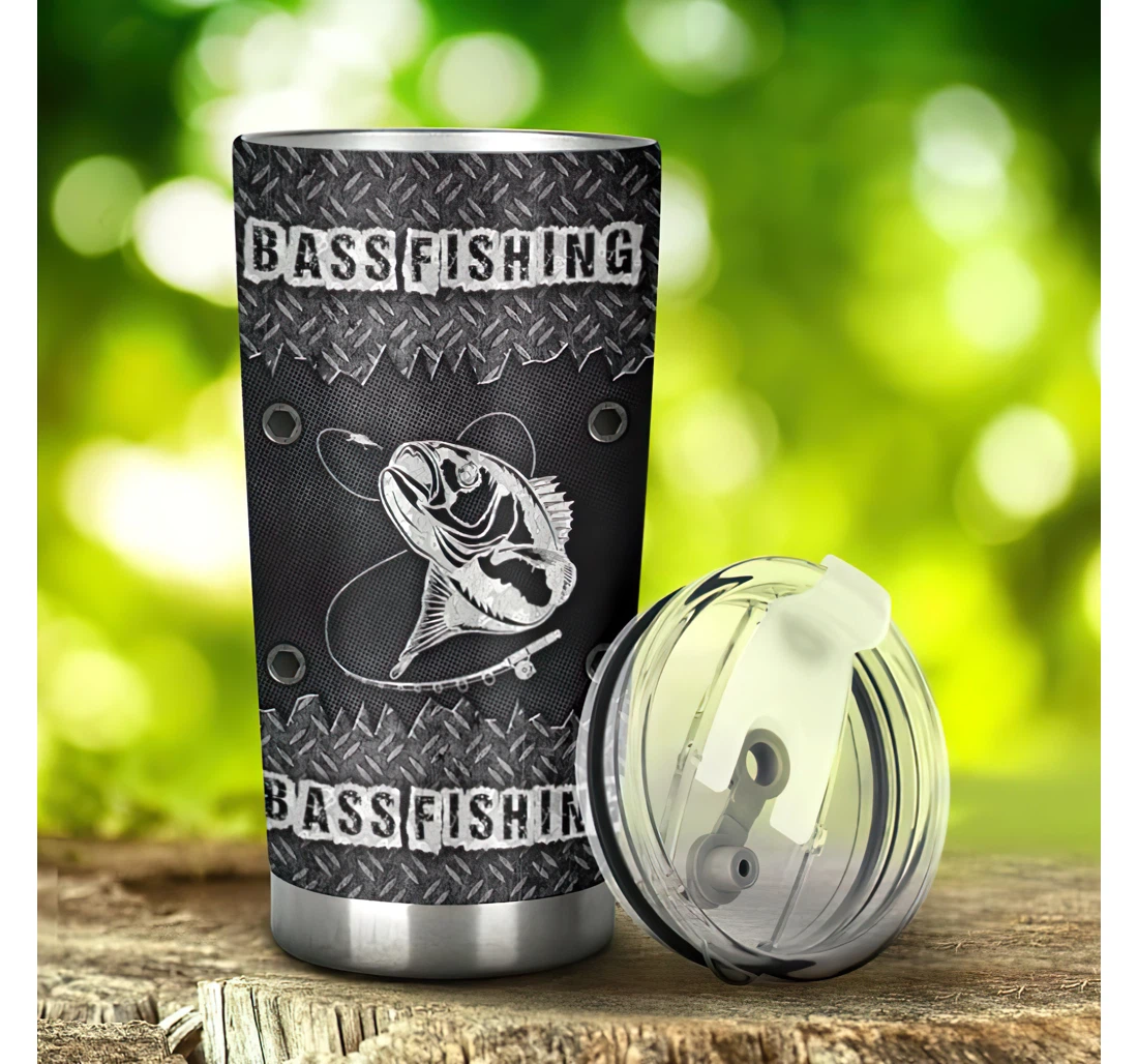 Fishing Bass 3d Printed Insulated Coffee Skinny Cup Double Walled Hot & Cold Drinks Tumbler 20-30oz With Lid, Travel Coffee Mug